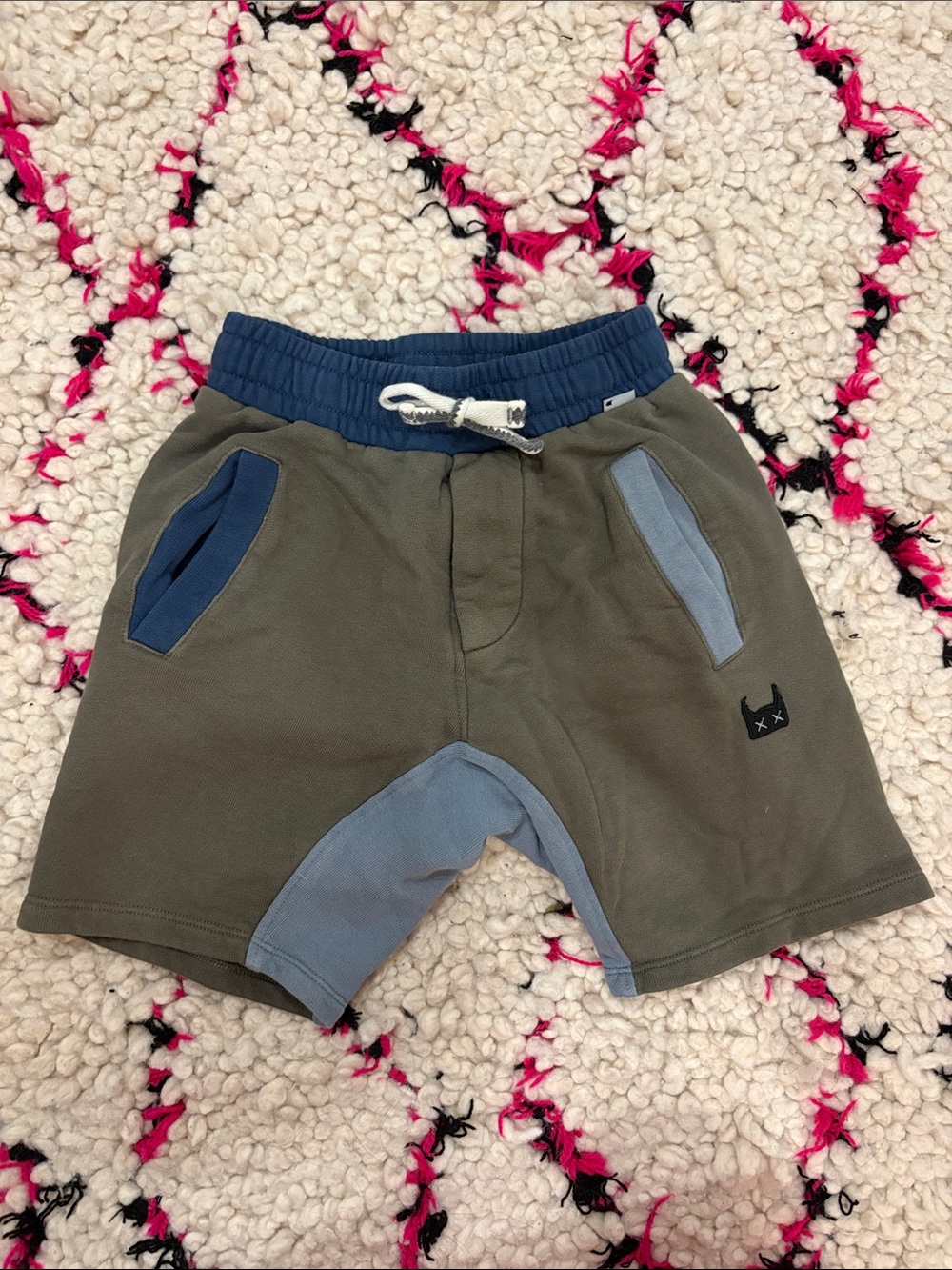 Munster Olive Green Shorts with Navy Waistband and Light Blue Panels